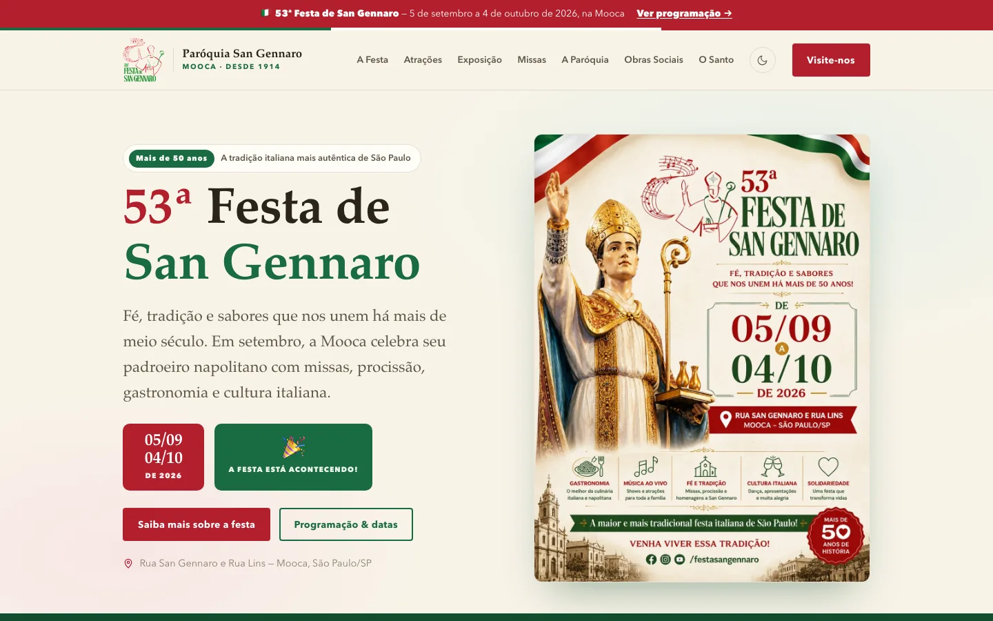 Home page of the San Gennaro Festival website on a computer
